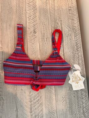NWT BECCA Red Striped Bikini Top